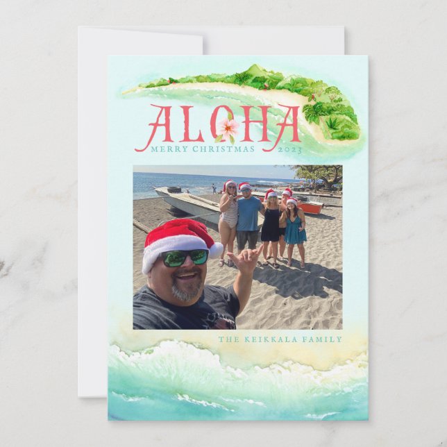 Tarjeta Festiva Aloha Hawaiian | Vacaciones tropicales | NAVIDADES (Anverso)