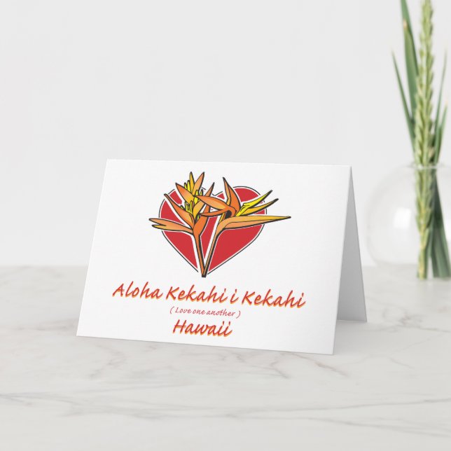 Tarjeta Festiva Aloha Hawaiil Bird of Paradise Heart (Anverso)