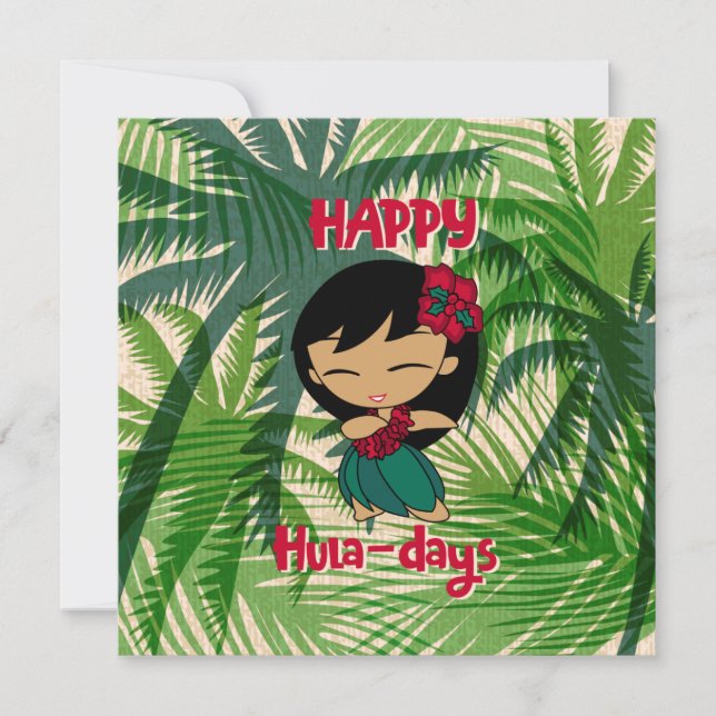 Tarjeta Festiva Aloha Honeys Christmas Holiday Hula Girl Palms (Anverso)