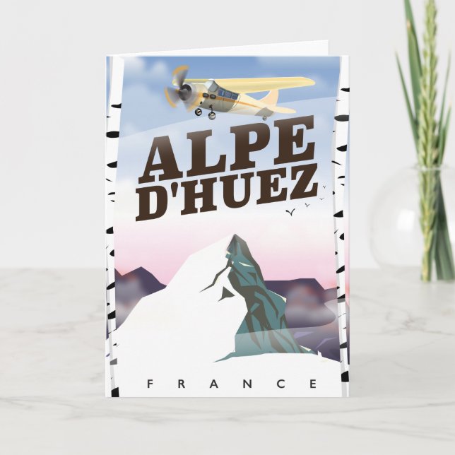 Tarjeta Festiva Alpe d'Huez, afiche de viajes para esquiar en Fran (Anverso)