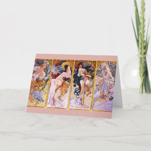Tarjeta Festiva Alphonse Mucha Four Seasons Greeting Card