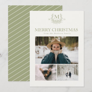 Tarjeta Festiva Aluminio ruso Sage Green personalizado inicial