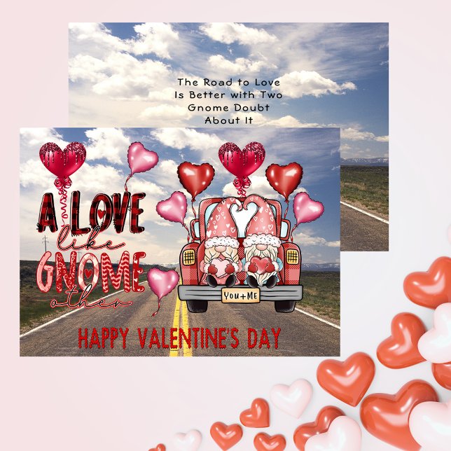 Tarjeta Festiva Ama Como Gnomo Otro Feliz Día de San Valentín (Love Like Gnome Other Happy Valentines Day Holiday Card)