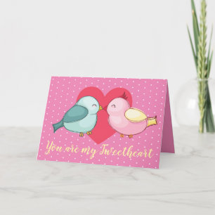 Tarjeta Festiva Aman A Los Aves Con Corazón Rojo