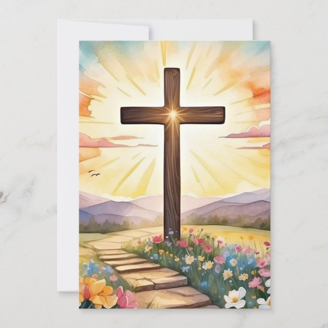 Tarjeta Festiva Amanecer de Pascua, arte acuático, (Anverso)