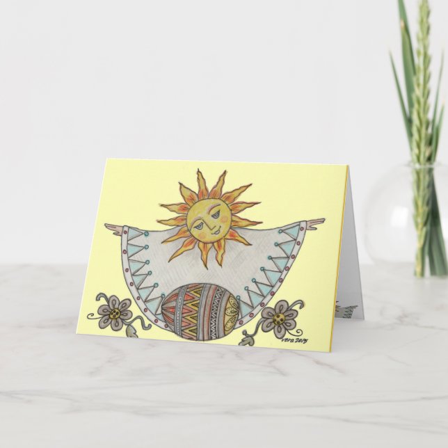 Tarjeta Festiva Amanecer de Pascua Arte Popular Ucraniano (Anverso)