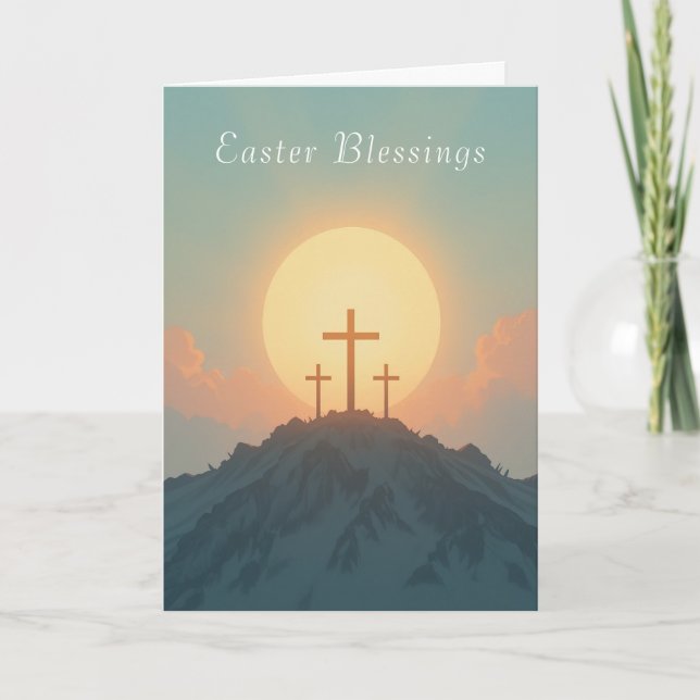Tarjeta Festiva Amanecer de Pascua Cristiana y Fe y Esperanza Cruz (Anverso)
