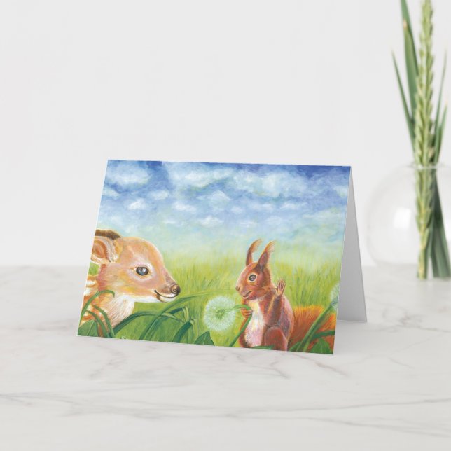 Tarjeta Festiva Amanecer y ardilla (Anverso)