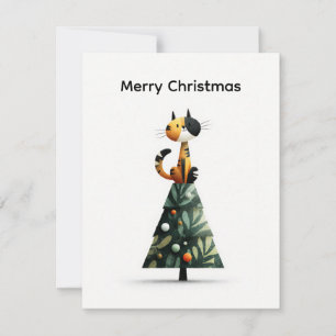Tarjeta Festiva Amante de los animales Gato divertido lindo árbol