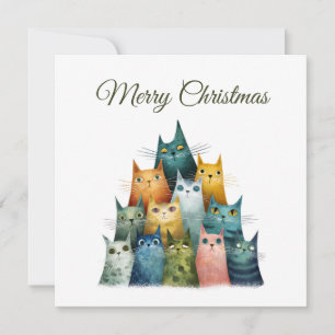 Tarjeta Festiva Amante de los animales gatos divertidos árbol de N