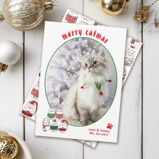 Tarjeta Festiva Amante de los Gatos Foto de Gato Festivo Lindo Nav