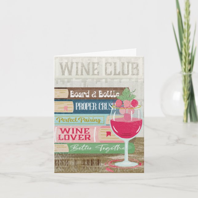 Tarjeta Festiva Amante del libro de Wine Glass Stack Wine Club (Anverso)