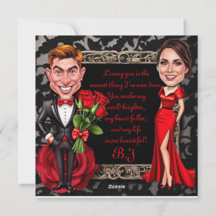 Tarjeta Festiva Amantes de la Caricatura de San Valentín Caliente 