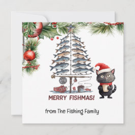 Tarjeta Festiva Amantes de la pesca Navidades de Santa Claus Gato 