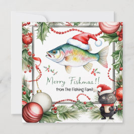 Tarjeta Festiva Amantes de la pesca Navidades de Santa Claus Gato 
