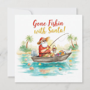 Tarjeta Festiva Amantes de la pesca Papá Noel está pescando Vacaci