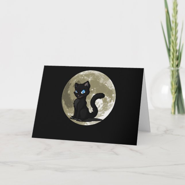 Tarjeta Festiva Amantes de los Gatos | Regalo de Luna de Gato Negr (Anverso)