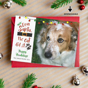 Tarjeta Festiva Amantes de los Perros, "Querido Santa, El Gato Lo
