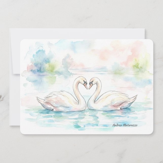 Tarjeta Festiva Amantes del cisne - Día de San Valentín (Anverso)