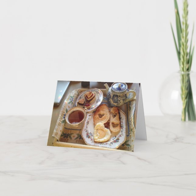 Tarjeta Festiva Amantes del desayuno en la cama (Anverso)