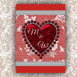 Tarjeta Festiva Amantes Monograma Valentine Heart