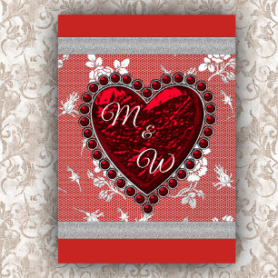 Tarjeta Festiva Amantes Monograma Valentine Heart
