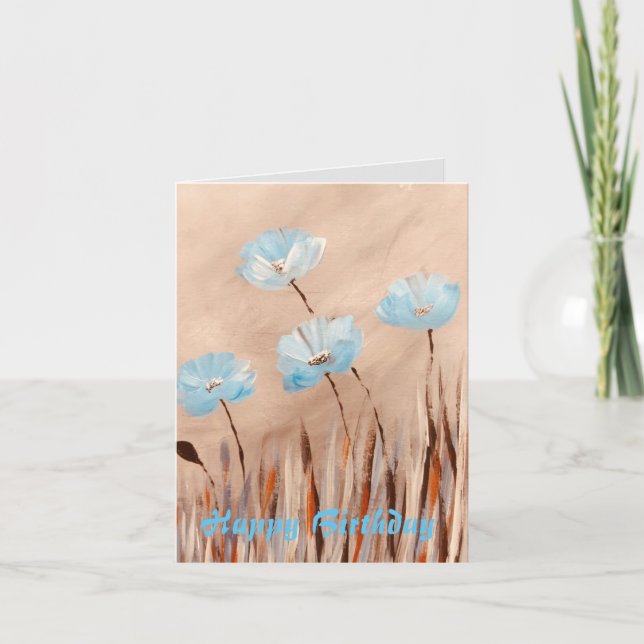 Tarjeta Festiva Amapolas azules en hierba (Anverso)
