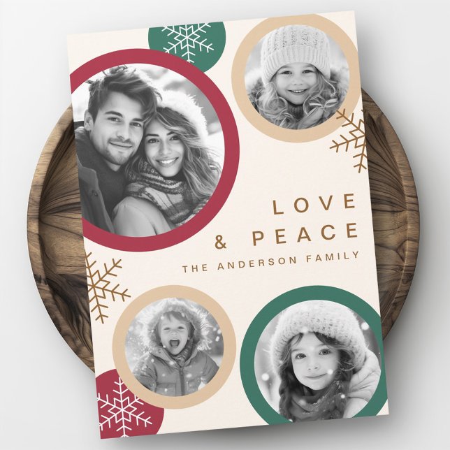 Tarjeta Festiva Amar la paz copos de nieve navidades festividades (Love peace snowflakes christmas photo holiday)