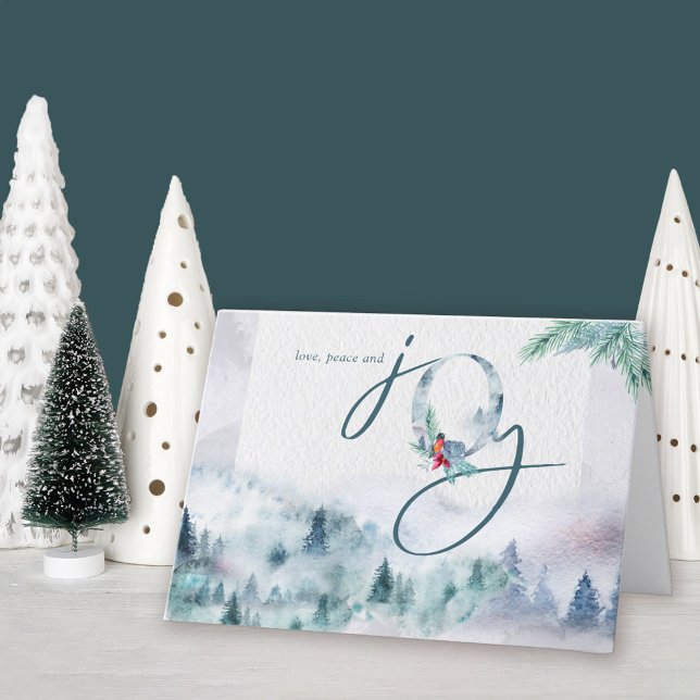 Tarjeta Festiva Amar la paz y la alegría acuarela Pino batido (Joy love and peace holiday card available professionally printed or as printable digital download)