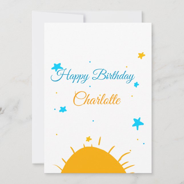 Tarjeta Festiva Amarillo de estrellas azules feliz cumpleaños agre (Anverso)