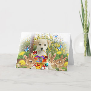 Tarjeta Festiva Amarillo Labrador Recuperador Amigos De Pascua