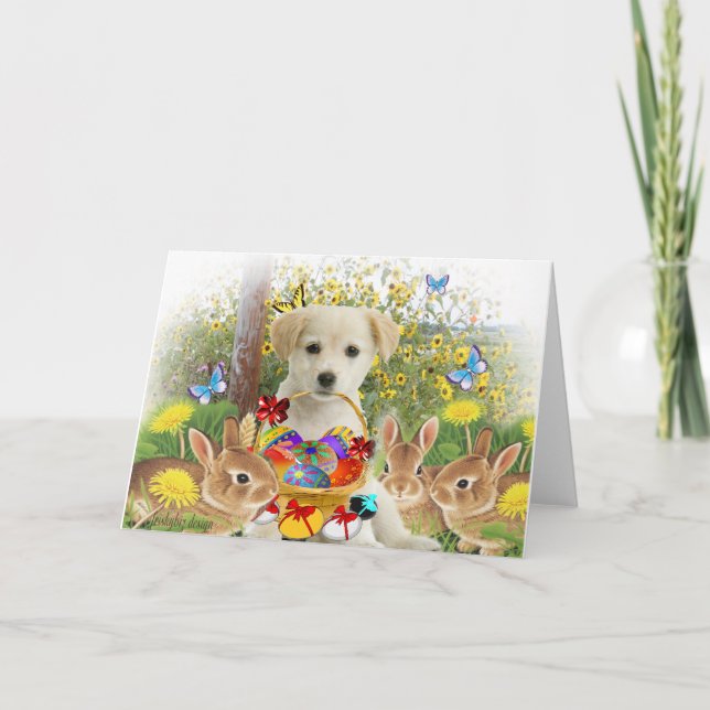 Tarjeta Festiva Amarillo Labrador Recuperador Amigos De Pascua (Anverso)