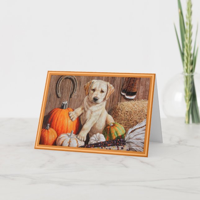 Tarjeta Festiva Amarillo Labrador Recuperador Calabaza de Perro Pu (Anverso)