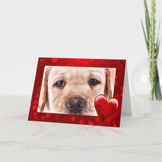 Tarjeta Festiva Amarillo Labrador Valentine Puppy (Anverso)