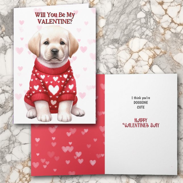 Tarjeta Festiva Amarillo lindo Labrador recuperador cachorro San V (Subido por el creador)