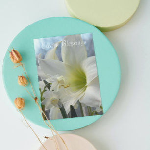Tarjeta Festiva Amaryllis y Narcisos Religioso Pascua
