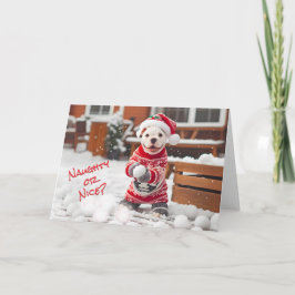 Tarjeta Festiva American Bulldog Pup Making Snowball Card