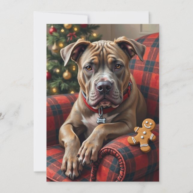 Tarjeta Festiva American Staffordshire Terrier Cozy Christmas (Anverso)