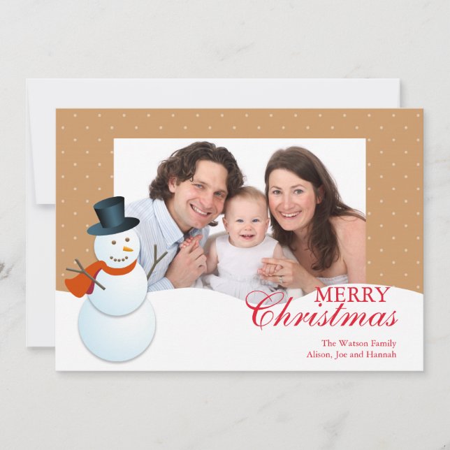 Tarjeta Festiva Amigable muñeco de nieve Navidades marrones del po (Anverso)