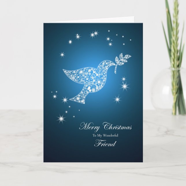 Tarjeta Festiva Amigo, carta de Navidades de la paloma de paz (Anverso)
