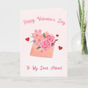 Tarjeta Festiva Amigo cristiano - San Valentín de flores acuarela