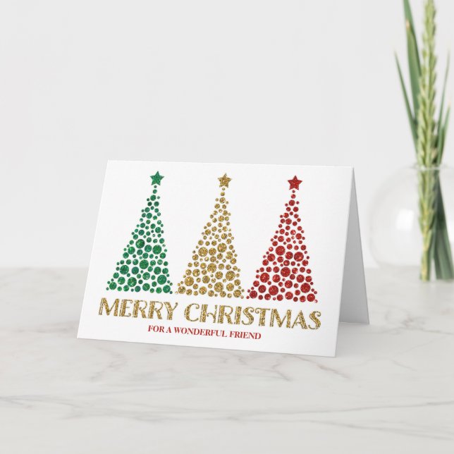 Tarjeta Festiva Amigo de los Navidades del Oro Rojo Verde (Anverso)