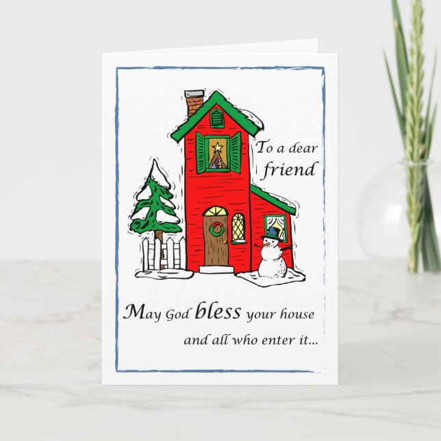 Tarjeta Festiva Amigo, Dios bendiga a los Navidades de la casa (Anverso)