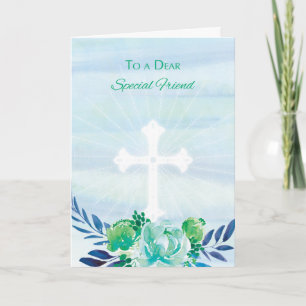 Tarjeta Festiva Amigo especial Flores azules Verde azuladas con Pa