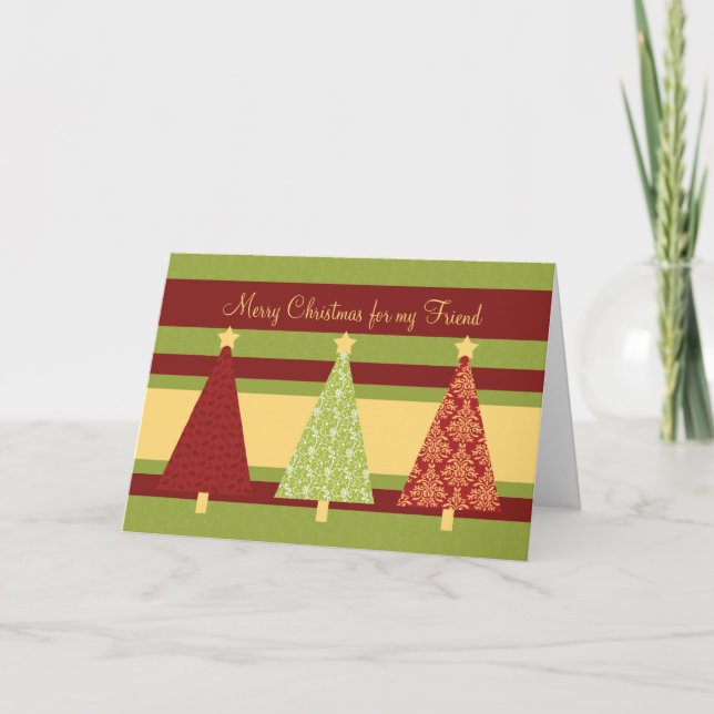 Tarjeta Festiva Amigo Merry Christmas Card Patterned Trees (Anverso)