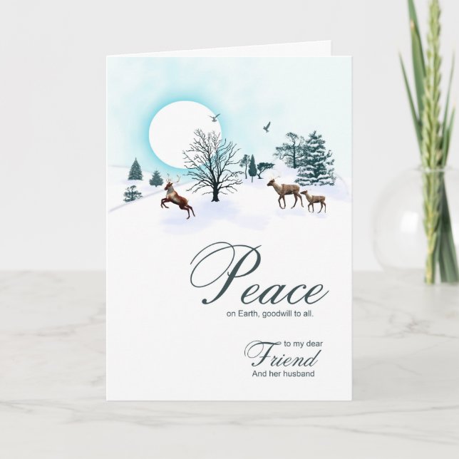 Tarjeta Festiva Amigo y esposo, Navidades con renos (Anverso)