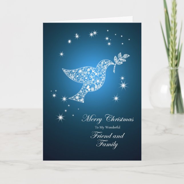 Tarjeta Festiva Amigo y familia, carta de Navidades de la paloma d (Anverso)