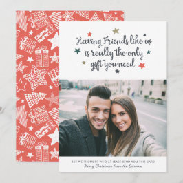 Tarjeta Festiva Amigos divertidos Navidades modernos foto blanca