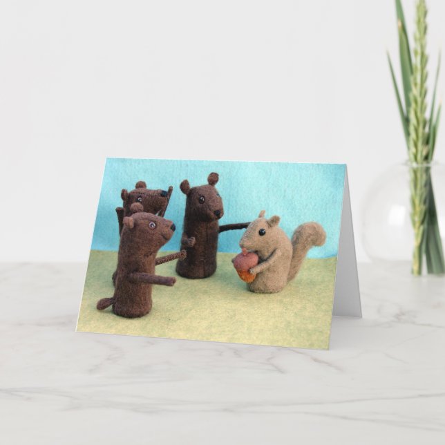 Tarjeta Festiva Amigos para la cena - osos y ardilla (Anverso)