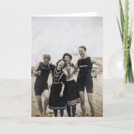 Tarjeta Festiva Amigos victorianos divirtiéndose en la vieja foto